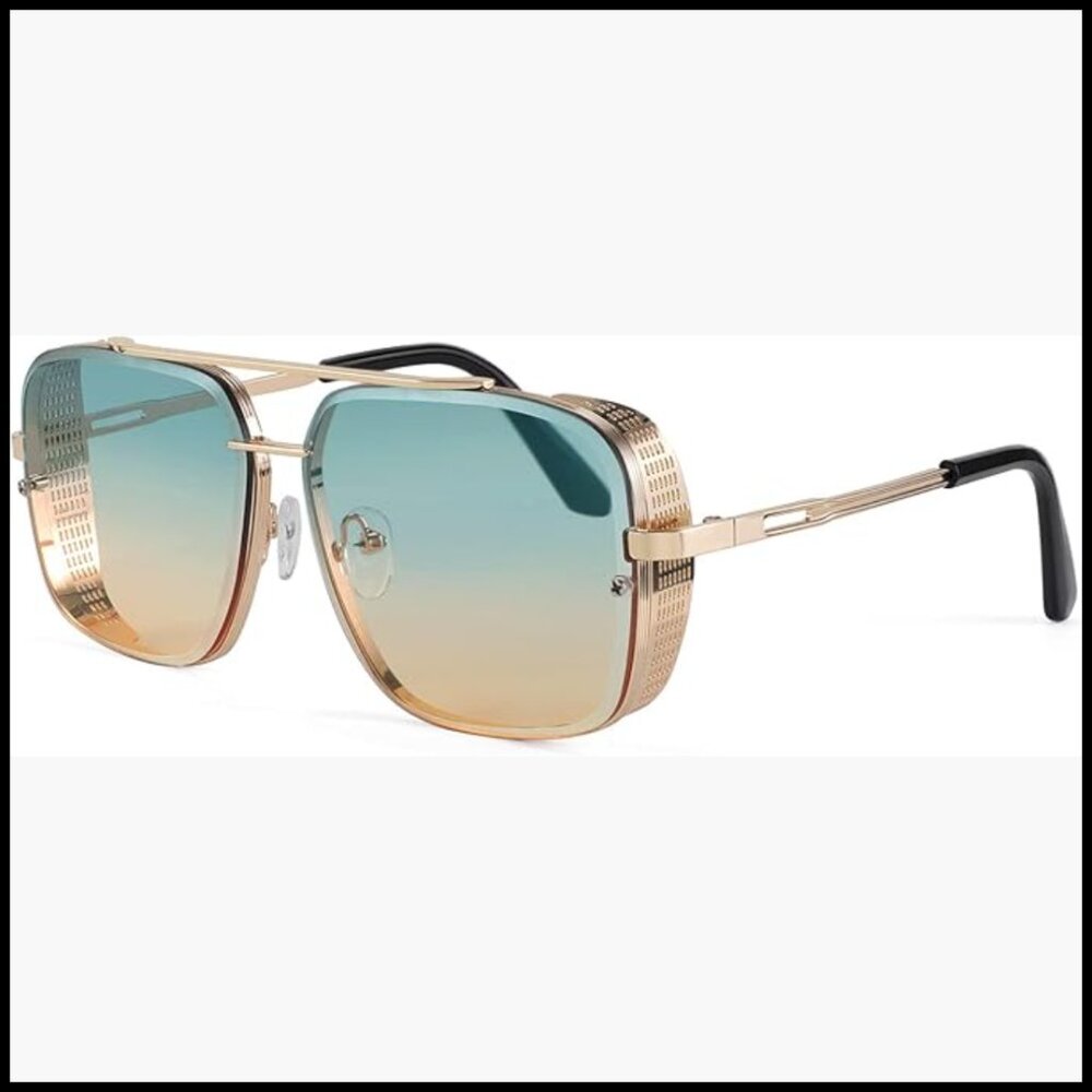Metal Frame Polarized Sunglasses Vintage Square Aviator Driving Fishing